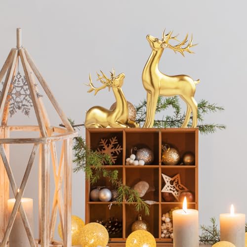 2 Pcs Gold Reindeer Sculpture Set – Premium Resin Elk Figurines for Christmas Décor, Ideal for Living Room, Office, Bedroom, and Shelf Display, Festive Holiday Decoration for Christmas(Golden) - Image 6