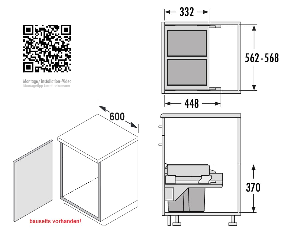 Hailo Abfallsammler 3610971 | Cargo-Soft Mülleimer 2fach Einbau | Abfalleimer Auszug 40L | Dunkelgrau