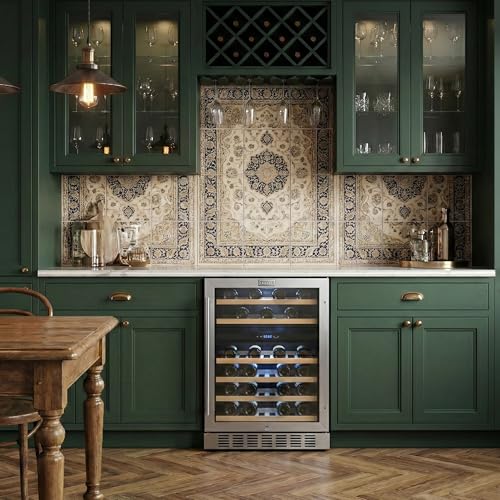 Image of Empava 24 inch Dual Zone Wine Cooler Refrigerator Under Counter with Reversible Glass Door, Freestanding Fridge with LED Light, Touch Control, 46 Bottles Capacity