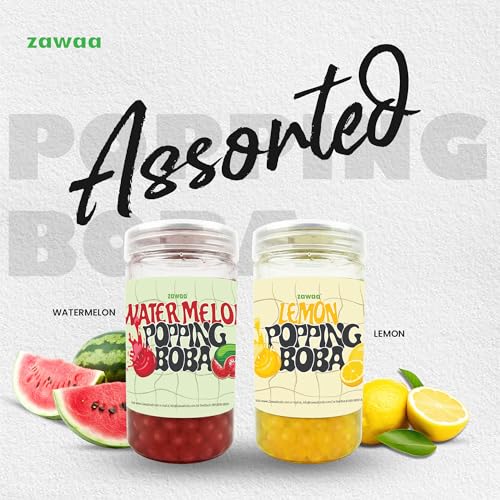 Image of Zawaa Boba Tea Assorted Popping Boba Pearls - Watermelon & Lemon| 300g Each (Pack of 2) | Bursting Bubble Tea Pearls