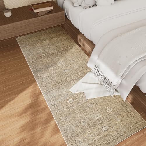 Machine Washable Runner Rug for Hallway: 2'6"x8' Kitchen Runner Rugs with Rubber Backing Non Slip Stain Resistant Boho Floor Rug Soft Carpet Runners for Indoor Entryway Bedroom Bedside Farmhouse