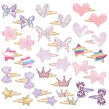16 Pcs Hair Clips for Teens,Sparkly Metal Snap Barrettes, Cute Glitter Toddler Flower/Star/Crown/Heart/Butterfly Hair Accessory Multicolor Shaped Hair Accessories