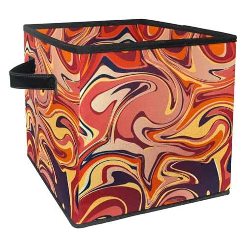 Boîte de rangement pliable tissu avec poignées cube rigide texture marbre moderne