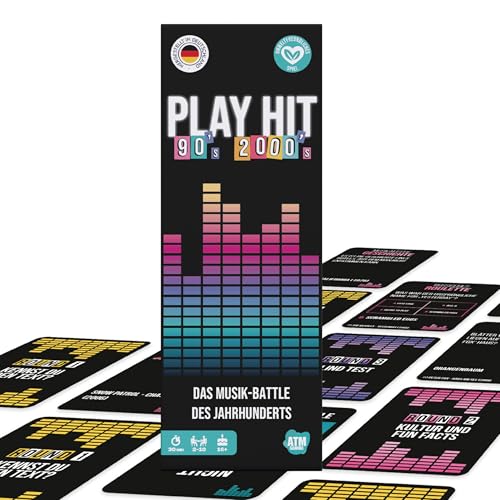 ATM Gaming - PlayHit Gesellschaftsspiel – Das Musikquiz der 90er und 2000er – Party- und Kartenspiel für Erwachsene und Familien – für 2 bis 10 Spieler ab 16 Jahren - Reisespiele