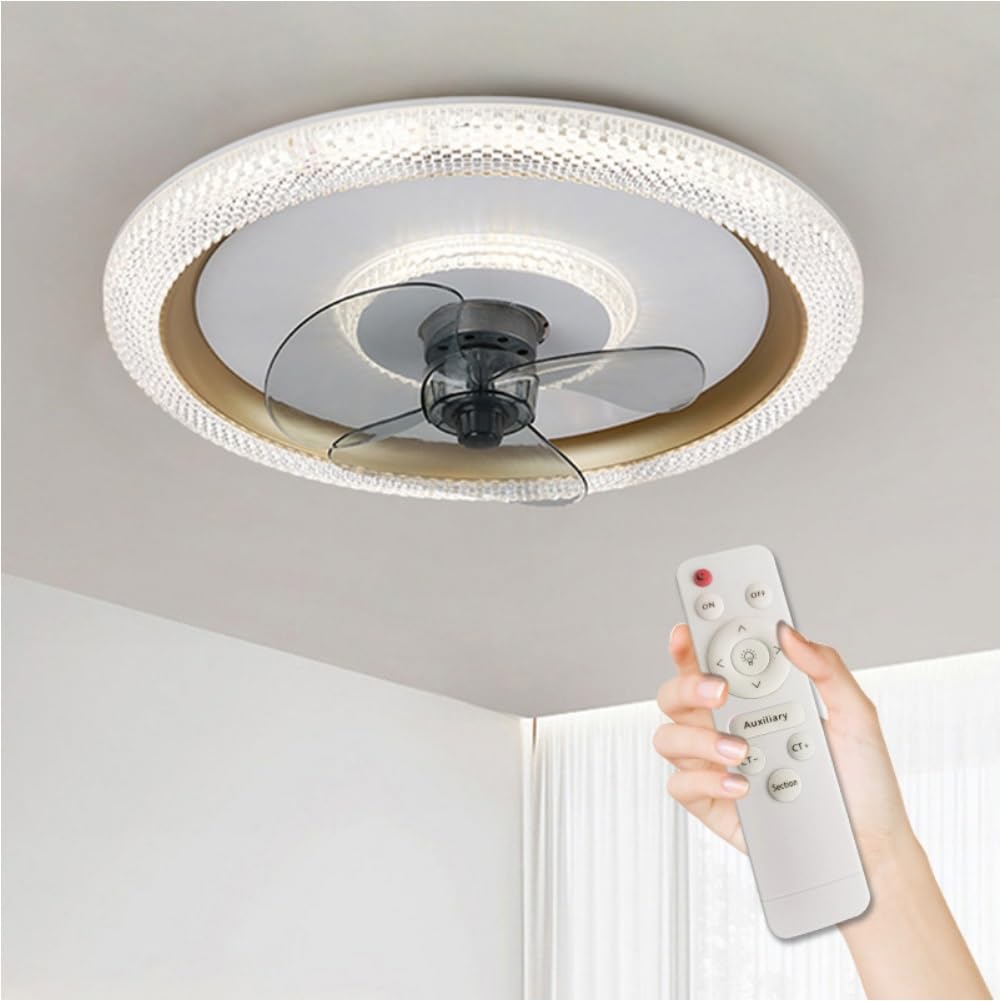 HXYSXHJUO Ceiling fan light LED Low Profile Indoor Remote Control Dimmable Mute for Bedroom Restaurant Kitchen Gold/Pink/Blue 50CM (Co