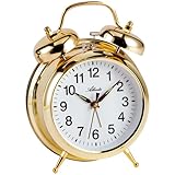 Mechanischem Räder-Uhrwerk Doppelglocken mechanisch messingfarbig Leuchtzeiger Weckton Wecksignal sehr l...