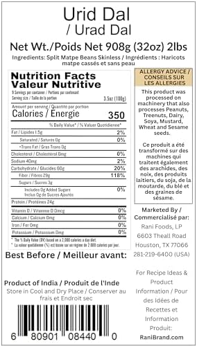 Rani Urid/Urad Dal (Split Matpe Beans Skinless) Indian Lentils 32oz (2lbs) 908g ~ All Natural | Gluten Friendly | Non-GMO | Vegan | Indian Origin - 2