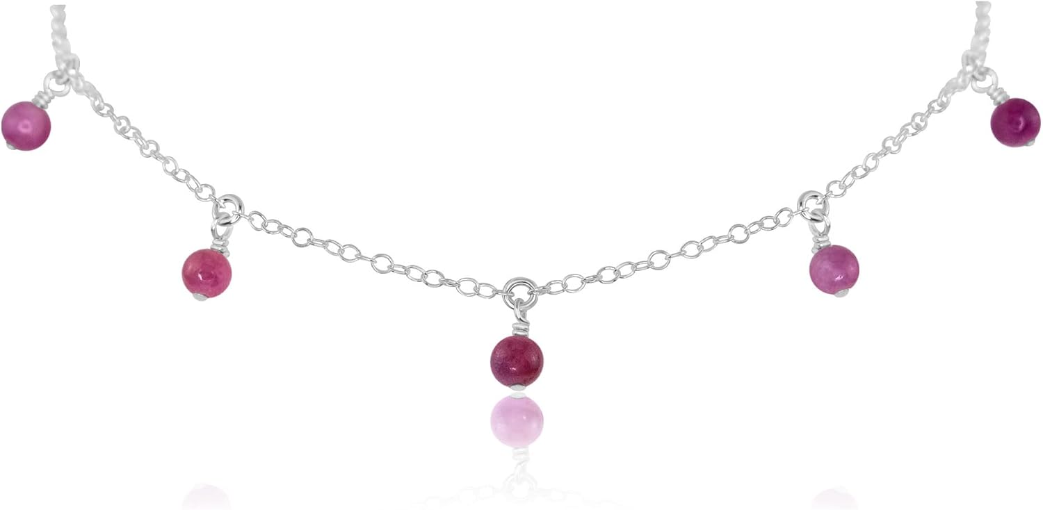 Luna Tide Ruby Bead Drop Choker in Sterling Silver