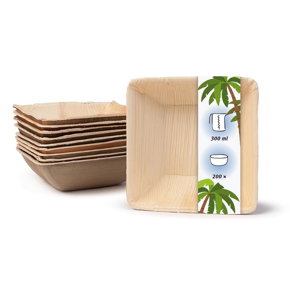Palmware - Ciotole da Tavola monouso rispettose dell'ambiente di foglie di palma I 200 pezzi Ciotola di foglie di palma quadrata 300ml 13cm I Ciotola di insalata - Ciotola di zuppa