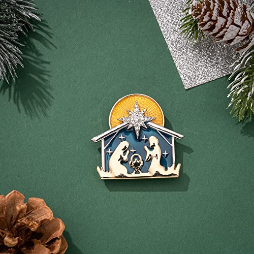 Madison Tyler Christmas Pin Brooch For Backpacks,Gold Rhinestone Epoxy Nativity Scene Pin,Pins Aesthetic Holiday Gifts For Friends And Kids. #TOP4
