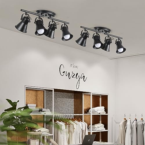 Image of 4-Light Track Lighting Kit, Directional Ceiling Light, Industrial Black Kitchen Track Lighting Fixtures Ceiling for Kitchen, Living Room, Dining Room, Hallway.