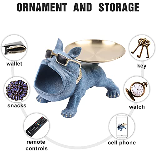 Lccck Blue Big Mouth Bulldog Butler Modern Home Decor Table Key Holder Bulldog Statue And Sculpture, French Bulldog Figurines Key Tray For Modern Art Dining Table Decor Office Small Object Tray #TOP2