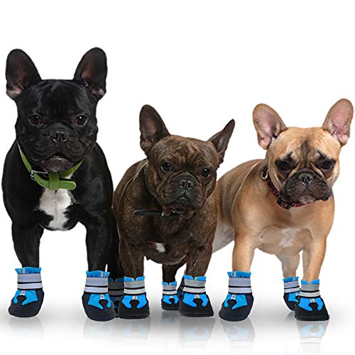 Lurowo Hundeschutzstiefel, 4 Stück, wasserdichte Hundeschuhe mit sicheren reflektierenden Riemen, Pfotenschutz für kleine, mittelgroße und große Hunde, Blau + Schwarz (XL)