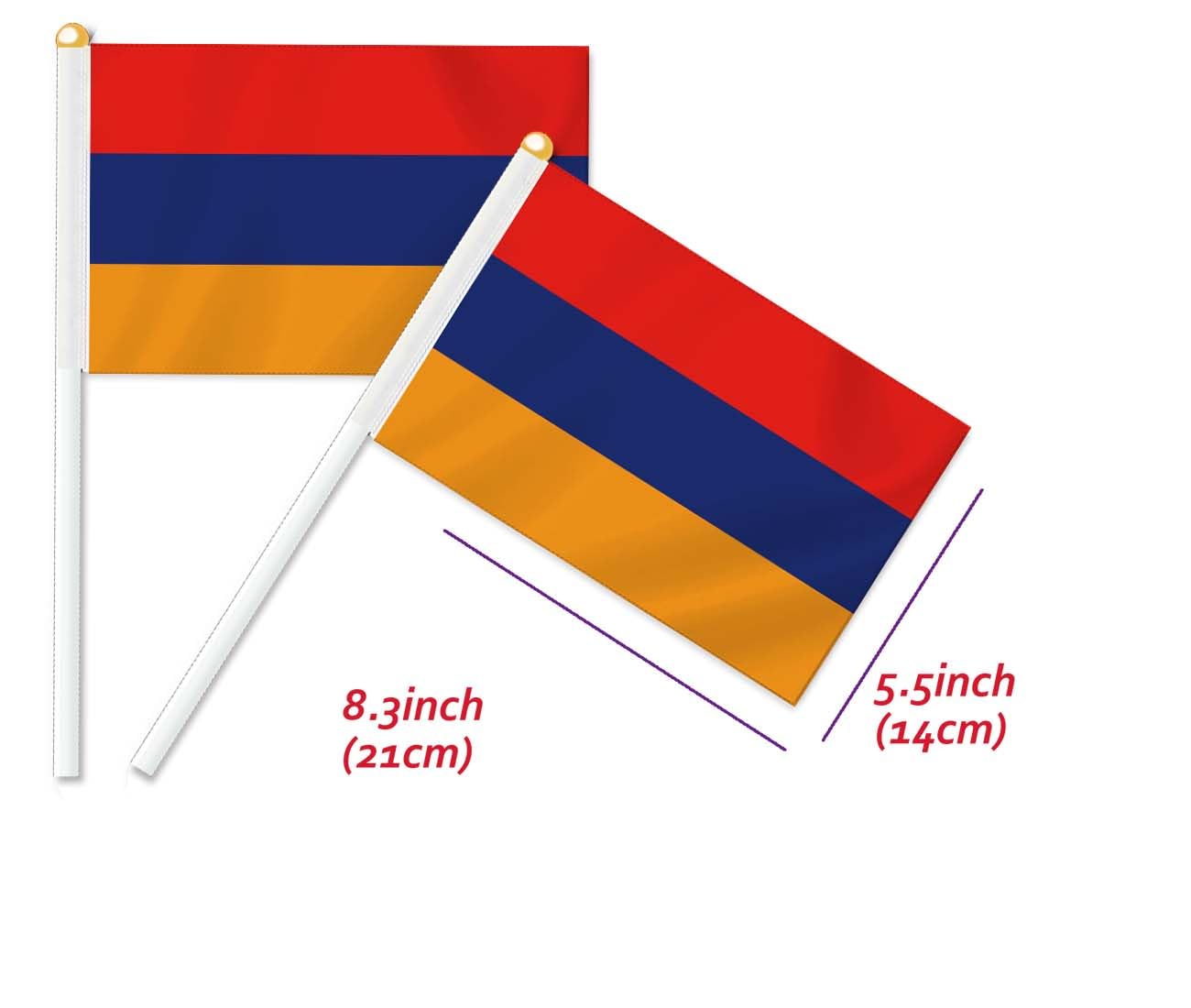 Lot de 25 drapeaux de l'Arménie Handheld, décor arménien tenu à la main, bannière de décoration à la main Arménie