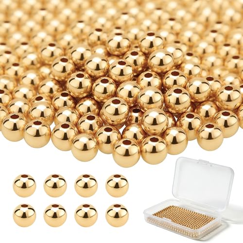 CeeVian 14K Gold Filled Spacer Beads 300PCS Seamless Gold Round Beads Spacer Bead That Do Not Fade Easily Round Bracelet Bead for DIY Necklace Bracelet Jewelry Making (3MM)