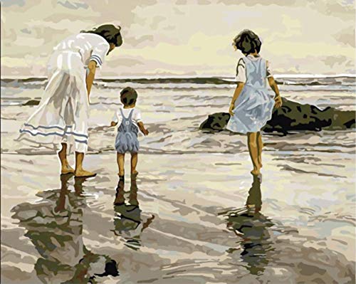 Peinture par numéros mère et enfants sur la plage kit de toile brico 40x50cm