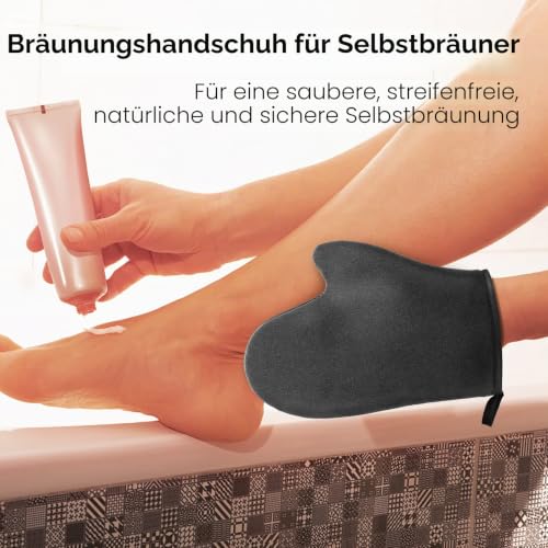 Molain 2 Stück Selbstbräuner-Handschuh mit Applikator Sonnenloser Bräunungshandschuh mit Daumen weicher Samt Gesichtsbräuner für Lotion… – Ansicht 3