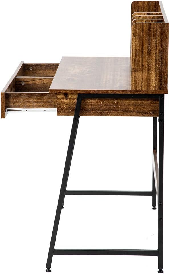 ダークブラウン パソコンデスク 引き出し付き 収納台 ミシン台 学習机