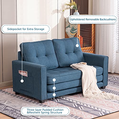 Vingli Loveseat Sleeper, 47" W 80" L Convertible Sofa Bed Couch Futon Couches For Living Room, Twin Folding Couch Bed For Small Spaces, Foldable Couch Floor Gaming Sofa Bed For Basement, Navy Blue #TOP3