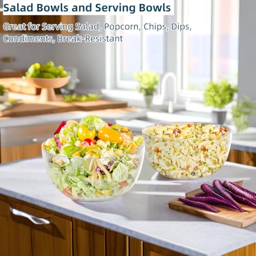 Qxbekmor Large Acrylic Salad Bowls and Serving Bowls, Great for Serving Salad, Popcorn, Chips, Dips, Condiments, Break-Resistant Set of 2, Clear 135 oz by Qxbekmor - Used condition - Image 5