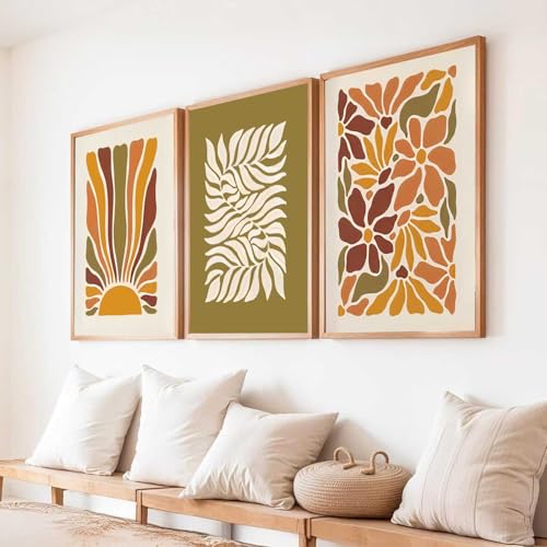Image of kotart Boho Painting Wall Art Home Decoration Paintings With Frame For Living Room Bed Room Hotel Wall Decor Digital Reprint Set of 3 (19X25 inch)