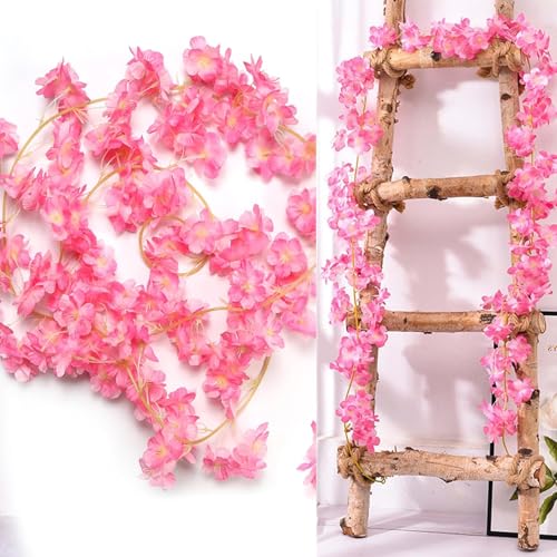Bebochoi 3 Stück Künstliche Kirschblüten Girlande, Kirschblüten Deko Girlande, 5,4m Rosa Blumengirlande für Hochzeit, Party, Frühling & Hausdeko, Hängende Kunstblumen Ranke für Room Wand Wohnzimmer
