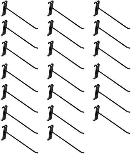 20 ganchos de metal de pared de rejilla negra brillante de 8 pulgadas, pantalla para uso con paneles de pared