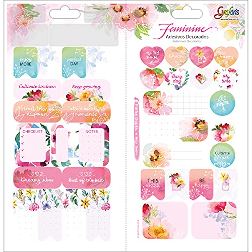 Tilibra - Adesivo Decorado Duplo Feminine, Formato: 100mm x 208mm