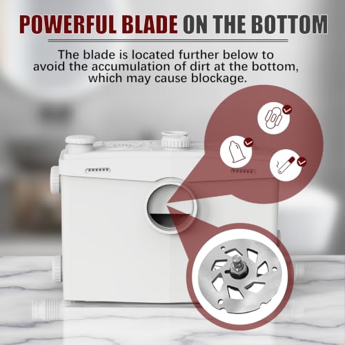Image of 2000W Macerator Pump, 2.5HP Macerating Toilet System with 2 Outlets /4 Inlets, Sewage Pump for Basement, Sink, Toilet, Laundry, Kitchen