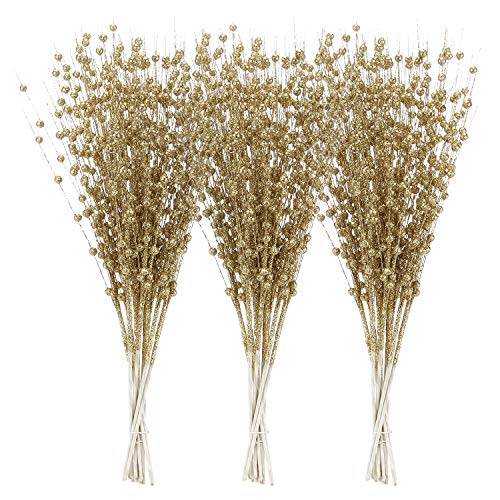 Sea Team 24-Pack Artificial Glitter Berry Stem Ornaments, Decorative Bead Sticks, Glittery Twigs...