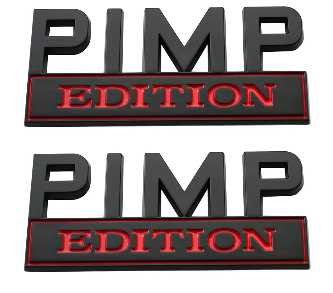 2 Pack Pimp Edition Emblems Car Side Rear Front Hood Trunk Door Fender Bumper Badge Replacement for F150 F250 F350 Chevy Silverado 1500 2500 Chevrolet C10 C15 (Black/Red)