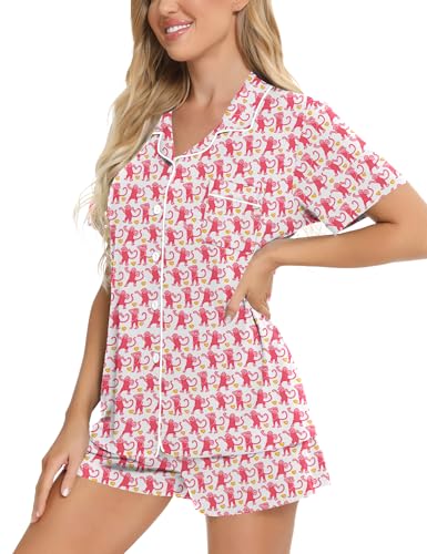Image of SWOMOG Womens Button Down Pajamas Set Short Sleeve Sleepwear Bride Soft Pj Lounge Sets XS-3XL