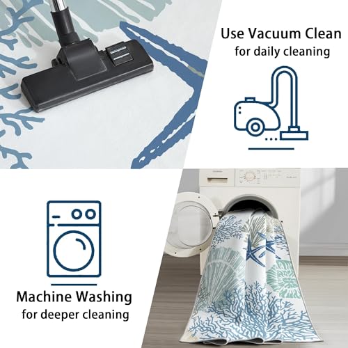 Tritard Coastal Runner Rug 2x6 Nautical Kitchen Hallway Rugs Beach Themed Non-Slip Indoor Floor Mat Machine Washable Rugs Carpet for Bathroom Living Room Bedroom Laundry Room Entryway, Blue - Image 7