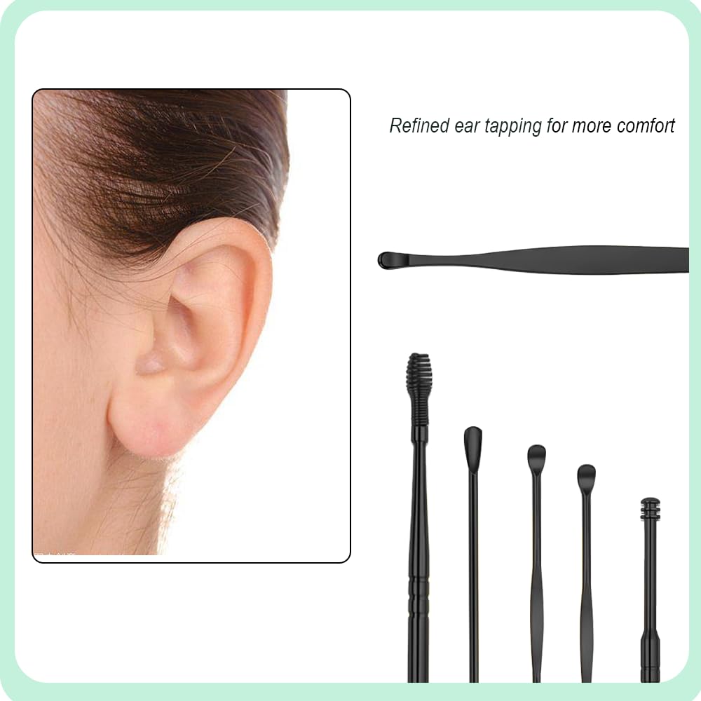 Nettoyeur D'oreille, 6 Pcs Kit Ear Wax Cleaner, Nettoyage D'oreille en Acier Inoxydable, Cuillère à Oreille en Acier Inoxydable, Nettoyeur D'oreilles Portable