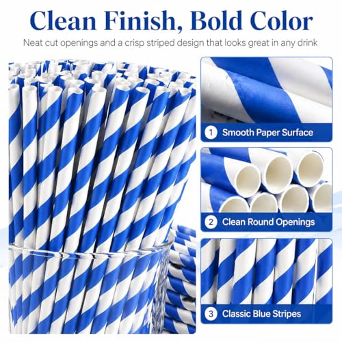 Pack de 100 pitillos de papel azul y blanco rayados 7.75 pulgadas miniatura 3