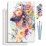 Yezavesu Framed Paint by Numbers Kit for Adults Beginner & Kids Ages 8-12, Jesus Paint by Numbers with Frame, DIY Number Painting for Adults Colorful Flowers for Home Wall Decor Gift 8X 12 inch