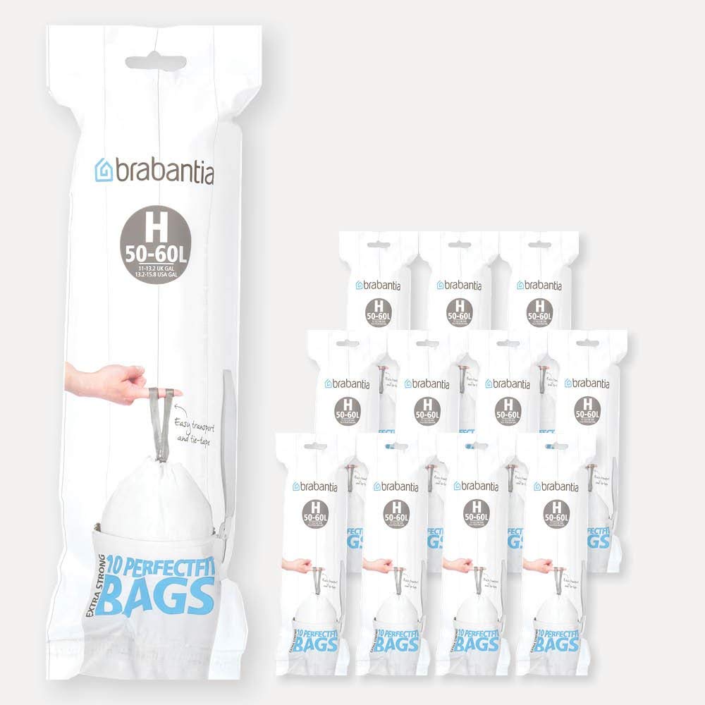 Brabantia - Lot de 12 rouleaux de 10 sacs poubelle 50/60 l blanc code H (dont 1 offert)