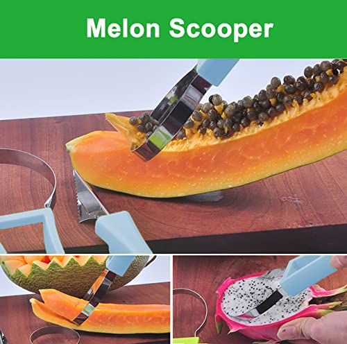 Melon Baller Scoop Set,4 In 1 Stainless Steel Fruit Carving Tools,Seed Remover For Watermelon Slicer,Dig Pulp Separator Fruit Slicer(Blue) #TOP3