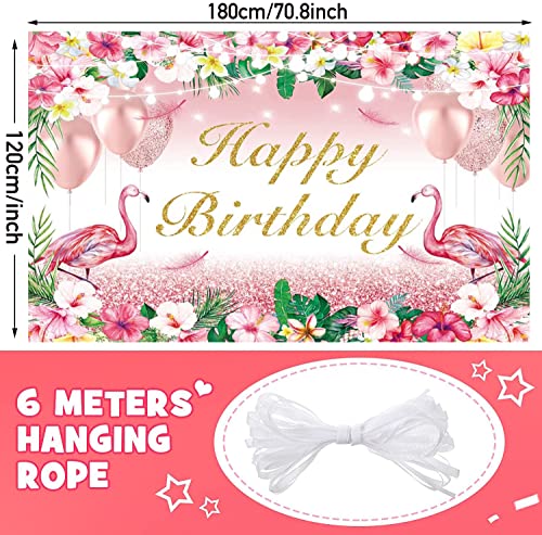 Pink Flamingo Happy Birthday Party Backdrop Hawaiian Tropical Flamingo Floral Background Flamingo Themed Banner Birthday Party Decoration Supplies #TOP4