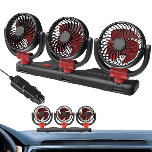 Ventilador eléctrico para coche | Ventilador giratorio de 360 grados 12 V 24 V para coche – Aplicación de gran angular imprescindible para viajes por carretera con dos modos de velocidad para madre y