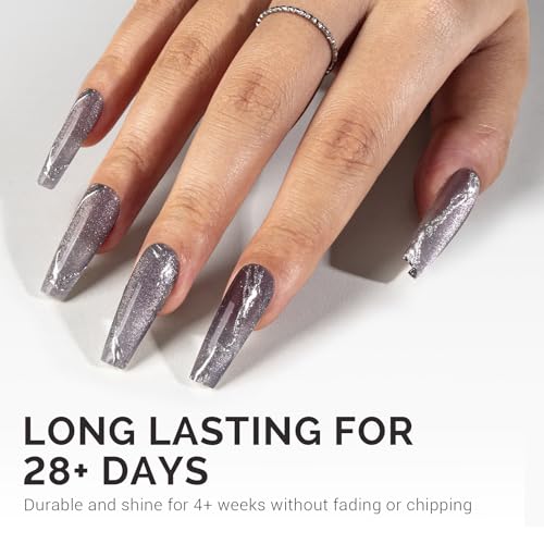 Image of MelodySusie Jeweliver Cat Eye Gel Nail Polish, 0.5 Fl Oz Dark Gray Glitter Holographic Magnetic Nail Polish with Magnet, UV Nail Polish for Nail Art Manicure Salon DIY at Home C6681