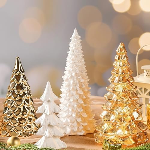 Roshtia 4 Pack Mercury Glass Christmas Tree Table Decoration Gold...