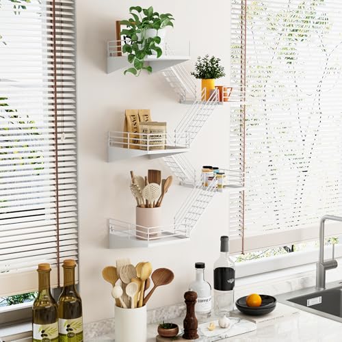 MVPSONAG Fire Escape Shelf - 5 Tier Large White Metal Fire Escape Wall Shelves with Baskets, New York Action Figurine Display Shelf, Unique Rustic Floating Decorative Wall Shelves for Home — view 2