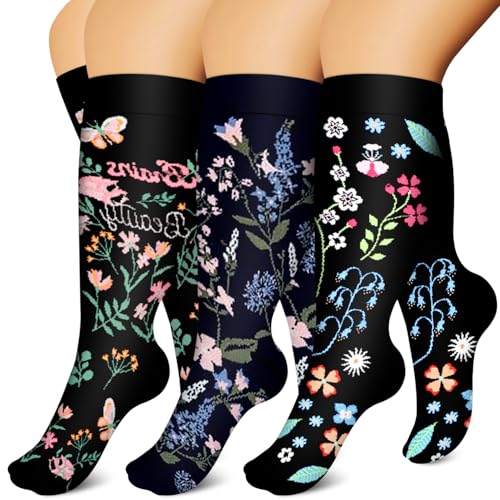 Plus Size Compression Socks for Women and Men-3 pairs Wide Calf Knee High Support for Circulation