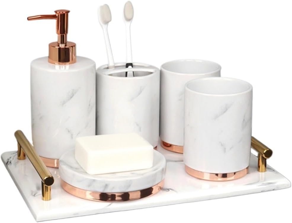 Ceramics Bathroom Toiletry Set Lotion Bottle Mouth Cup Toothbrush Holder Tray Restroom Organizer