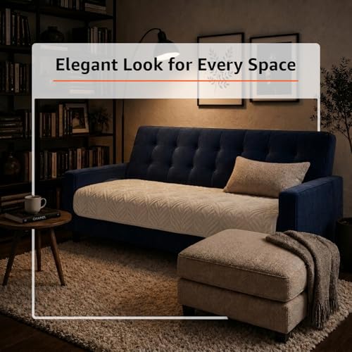 Image of Amazon Basics - Velvet Quilted Make Your Own Sofa Cover |70 x 180 cm| Microfiber Sofa Slipcover (Beige, 3 Seater)