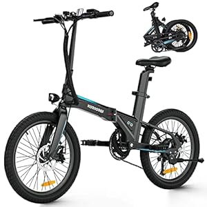 KORNORGE Electric Bike A9, 20″ Ultra Light Foldable Electric Bike, Lightweight Frame, LED Headlight Sports Style Electric Bike for Adults and Teens
