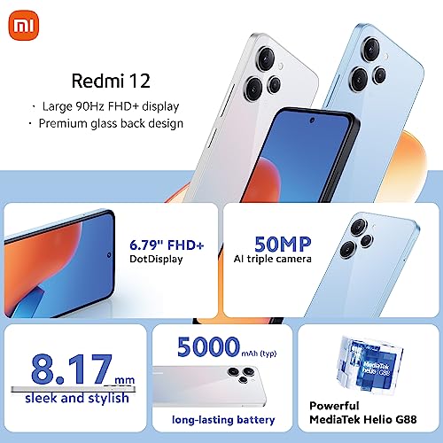 Xiaomi Redmi 12 Smartphone 4+128 GB, 50 MP, FHD+, 5000 mAh, Polarsilver