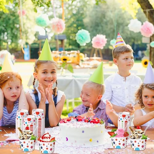 Image of Boao 100 Set 5 oz Ice Cream Cups with Spoons Disposable Paper Sundae Dessert Bowls Summer Party Supplies (Dot Style)