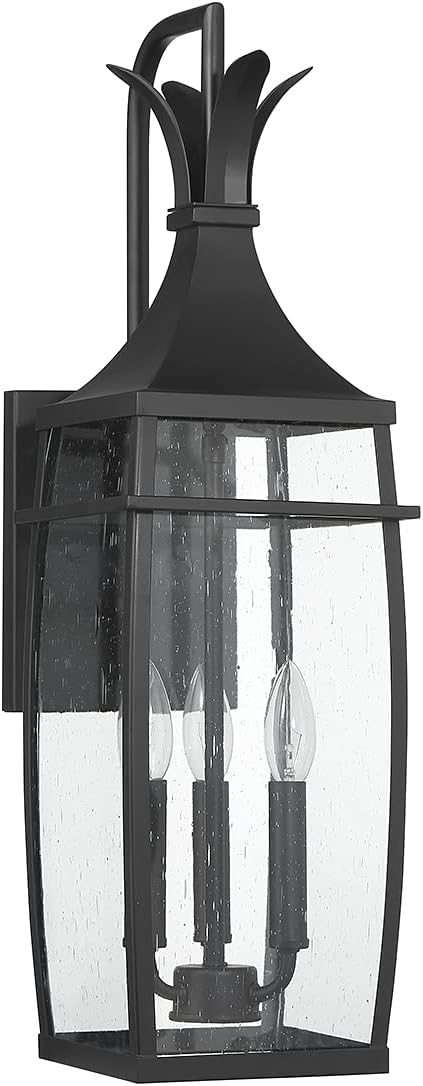 Savoy House 5-765-BK Montpelier Modern Farmhouse Clear Seeded Glass Outdoor Wall Lantern, 3-Light 120 Total Watts, 25" H x 8" W, Matte Black